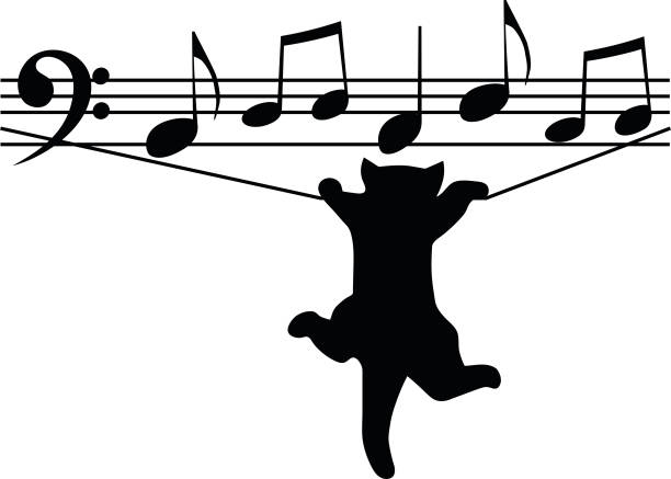 ノートにぶら下がっている猫 - treble clef treble music sheet music点のイラスト素材／クリップアート素材／マンガ素材／アイコン素材