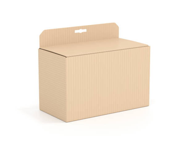 istock Blank brown hanging box. Package with a hole for hanging in shops 1300263160