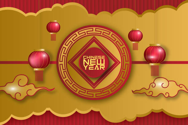 chinese new year greeting card simple elegant with lampion and clouds chinese new year greeting card simple elegant with lampion and clouds chinese lampion stock illustrations