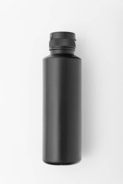 istock Black bottle, thermos on white background. Copy space. Mock up. Vertical frame. 1300267712