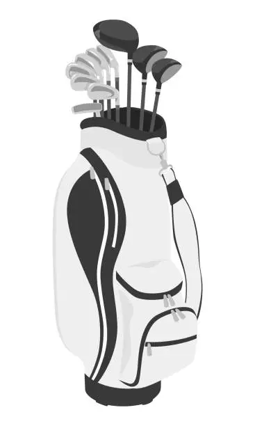 Vector illustration of Illustration of a simple black and white caddy bag with a golf club set.