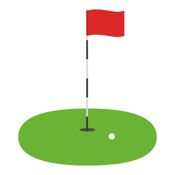 illustrations, cliparts, dessins animés et icônes de illustration du terrain de golf et du poteau de drapeau et des icônes de boule. - flag stick