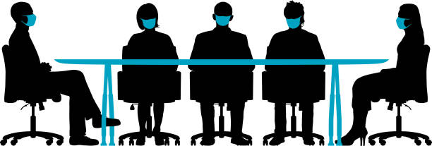 Meeting in Masks Meeting in masks. The masks can easily be removed- all faces underneath are complete. shareholders meeting stock illustrations