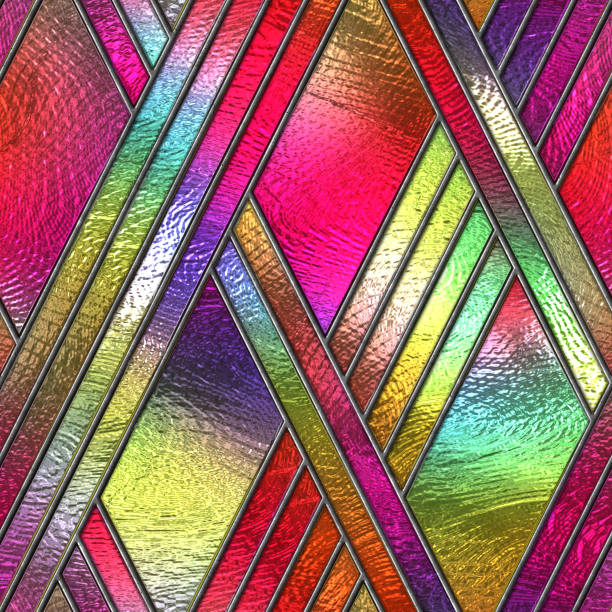 istock Stained glass seamless texture with geometric stripes pattern for window, colored glass,  3d illustration 1300272389