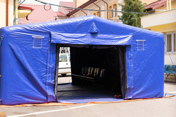Empty Hospital triage tent entrance for COVID 19 pandemic Empty Hospital triage tent entrance for COVID 19 pandemic triage stock pictures, royalty-free photos & images