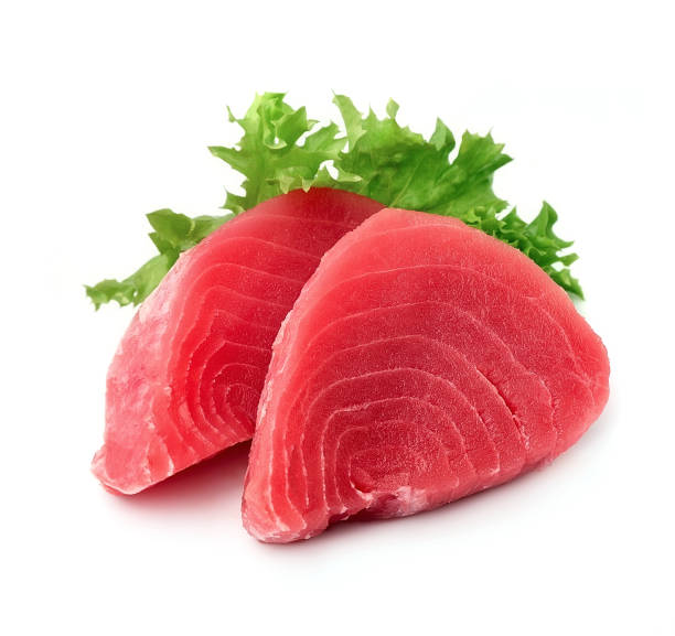istock Tuna fish steak on white backgrounds. 1300277743