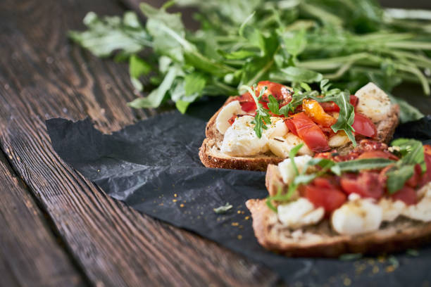 Mozzarella cheese with crunchy baguette and tomatoes