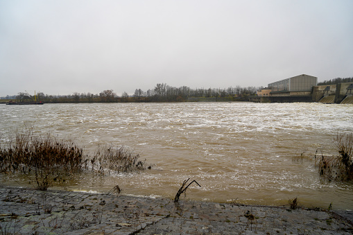 This is a flood on the Danube at the lock in Geisling near Regensburg in Bavaria