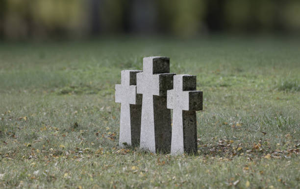 istock Three granite crosses erected in Europe at burial sites. 1300280225