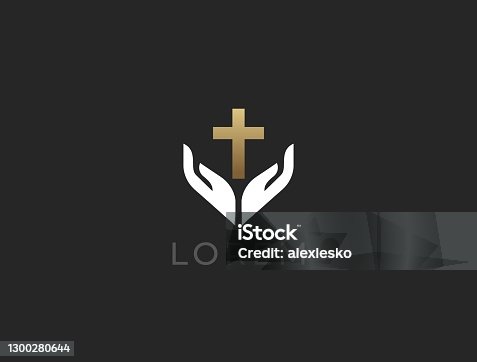 istock Hands with cross logotype concept. 1300280644