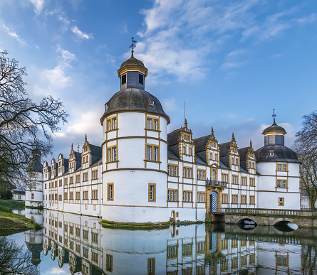 Toenisvorst, Germany, November 2, 2022 - The moated castle Haus Neersdonk in Toenisvorst in the Lower Rhine region.