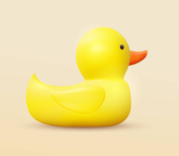 白い背景に隔離された現実的な3dゴム黄色のアヒル。ベクターの図。 - duck toy点�のイラスト素材／クリップアート素材／マンガ素材／アイコン素材