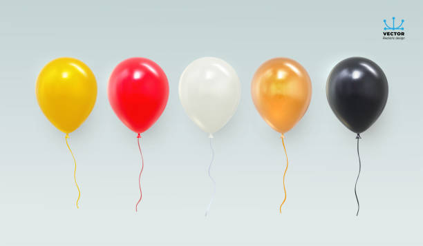 realistyczny czerwony, żółty, czarny, biały i błyszczący złoty balon. błyszczący realistyczny balon 3d na przyjęcie urodzinowe. dla twojego projektu i biznesu. ilustracja wektorowa. odizolowane na białym tle. - yellow balloon stock illustrations