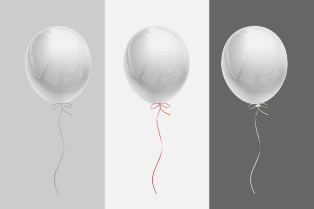 istock Realistic white flying balloons with ribbons of white, red, silver on backgrounds of different saturations for use in different necessary cases. Decoration element templates 1300282113