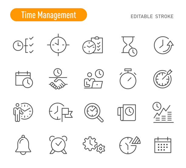 Time Management Icons - Line Series - Editable Stroke Time Management Icons (Editable Stroke) household chores stock illustrations