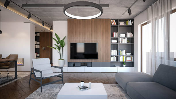 istock Interior Design. Architecture. Computer generated image of living room. Architectural Visualization. 3D rendering. 1300285860
