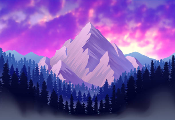 ilustrações de stock, clip art, desenhos animados e ícones de mountain landscape at sunset with clouds - mountain mountain range snow cloudscape