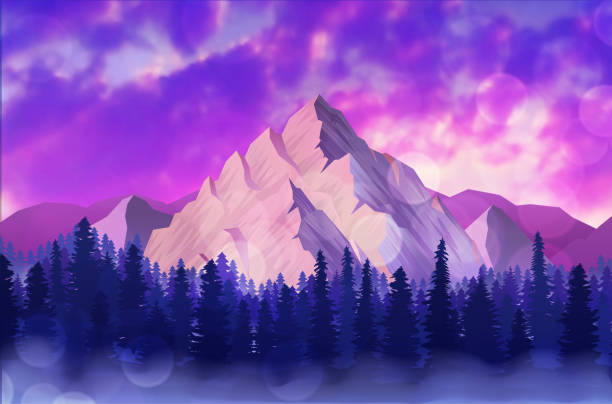 ilustrações de stock, clip art, desenhos animados e ícones de mountain landscape at sunset with clouds - mountain mountain range snow cloudscape