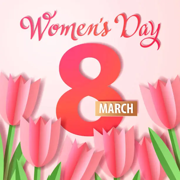 Vector illustration of Women’s Day Tulips Paper Craft