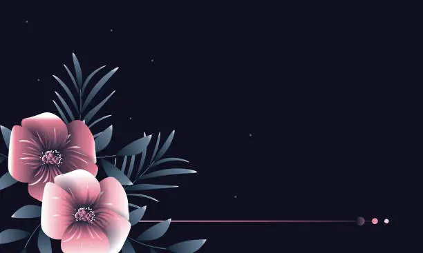 Vector illustration of flowers and leaves on dark background stock illustration