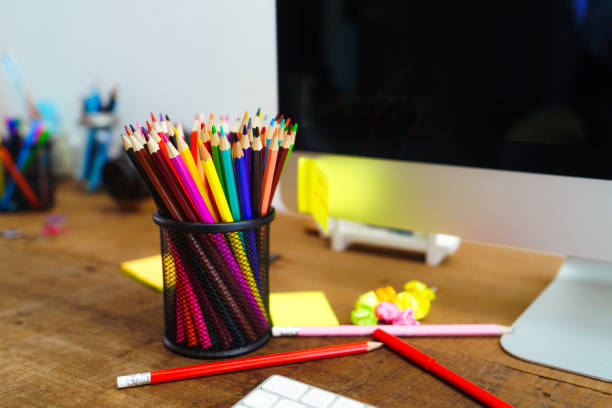 istock A box of colored pencils placed on the desk 1300298788