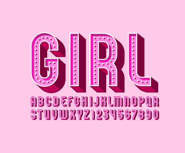 3dモダンフォント、ピンクの容積アルファベット、電球付きの文字と数字、ベクトルイラスト10eps - female stripper点のイラスト素材／クリップアート素材／マンガ素材／アイコン素材