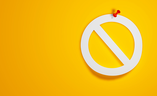 Pin Paper Forbidden Symbol on Yellow Background