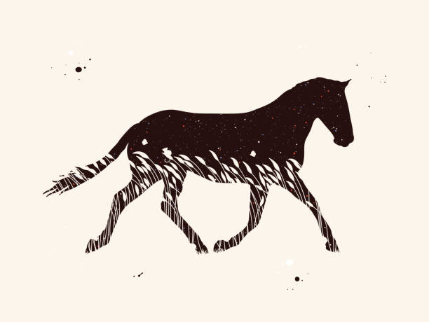 stockillustraties, clipart, cartoons en iconen met lopend paardsilhouet - gekke paarden