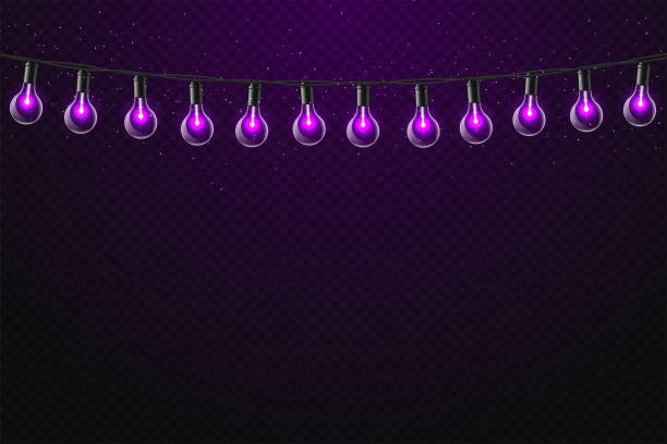 istock Set of realistic glowing lamp hanging on the wire 1300303432