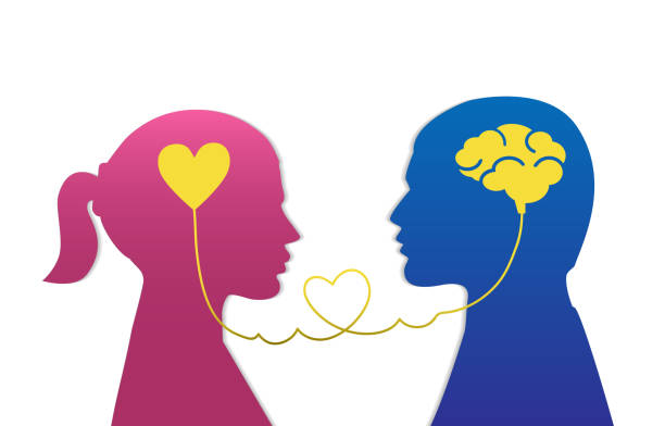 istock Man and woman icon. Silhouette of heart or brain 1300308321