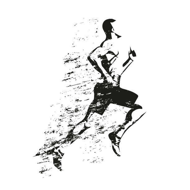 런닝 맨 지저분한 벡터 실루엣 측면 보기 프로필 달리기에 대한 스톡 벡터 아트 및 기타 이미지 - 달리기, 조깅, 검은색 - Istock