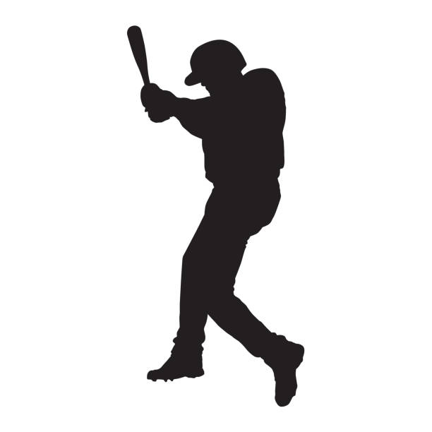 baseballista, widok z boku, sylwetka wektora ciasta - playing baseball white background action stock illustrations