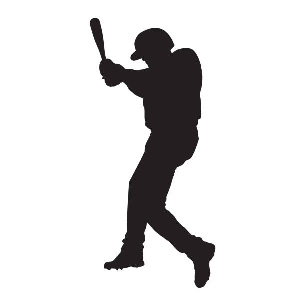 ilustrações de stock, clip art, desenhos animados e ícones de baseball player, side view, batter vector silhouette - playing baseball white background action