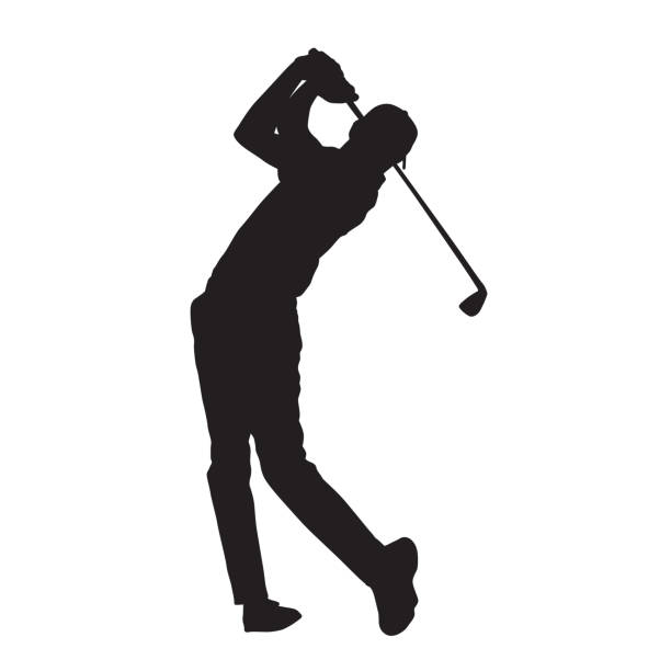 illustrations, cliparts, dessins animés et icônes de silhouette de vecteur d’isolement de joueur de golf - swing