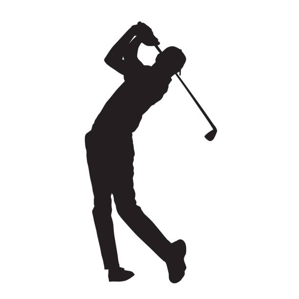 ilustrações, clipart, desenhos animados e ícones de silhueta vetorial isolada do jogador de golfe - golf golf swing men professional sport