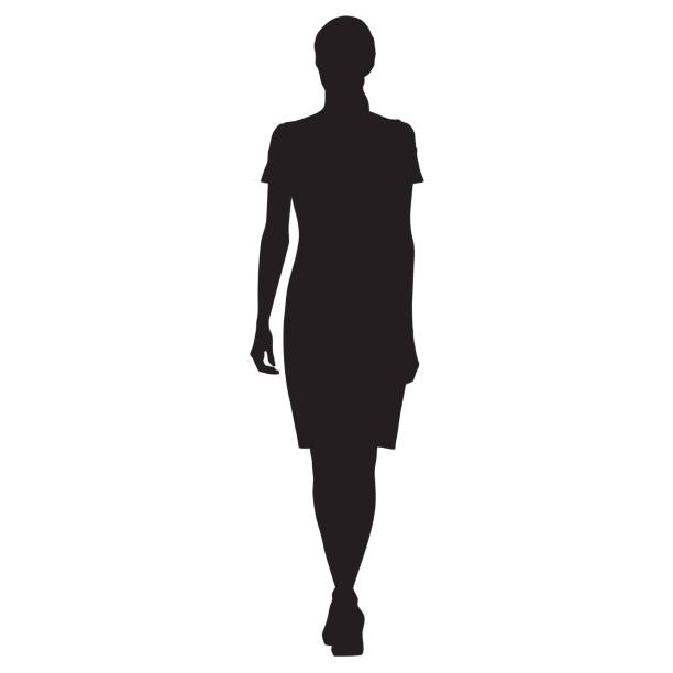 Business woman walking, front view, vector silhouette Business woman walking, front view, vector silhouette beautiful woman walking stock illustrations
