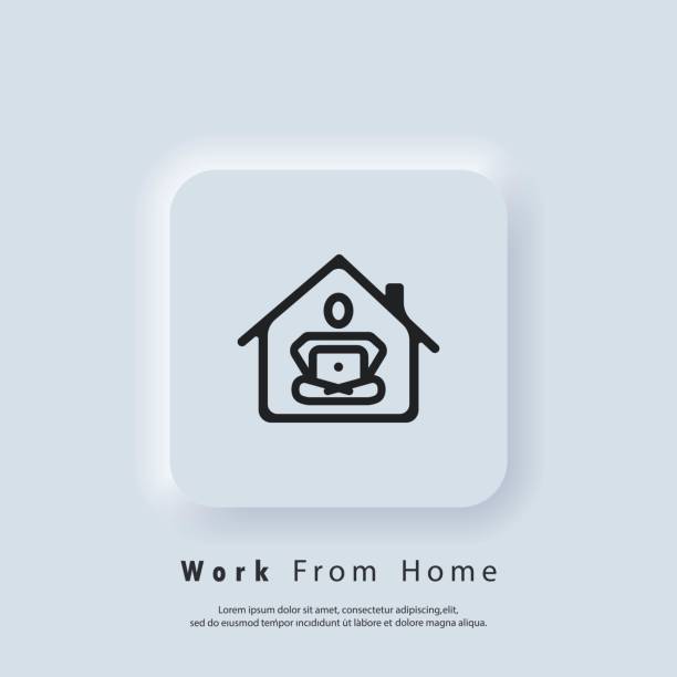 Work from home. Freelance. Career, work during quarantine. Webinar, online conferences. Vector. Neumorphic UI UX white user interface web button. Neumorphism Work from home. Freelance. Career, work during quarantine. Webinar, online conferences. Vector. Neumorphic UI UX white user interface web button. Neumorphism working at home study desk silhouette stock illustrations