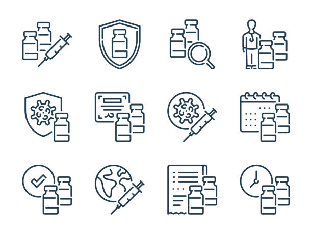 Vaccine and Vaccination related vector line icons. Vaccine dose and Anti virus injection outline icon set. Vaccine and Vaccination related vector line icons. Vaccine dose and Anti virus injection outline icon set. dose stock illustrations