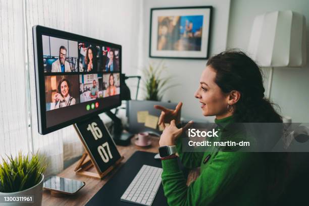 Business Meeting On Video Call During Covid19 Lockdown Stock Photo - Download Image Now