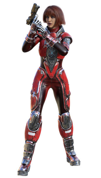 istock futuristic soldier with guns, 3d illustration 1300311991