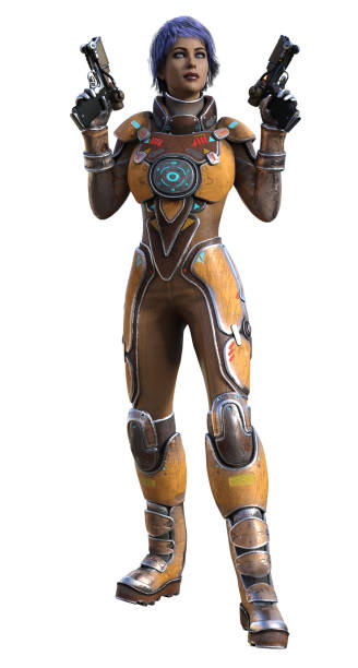 istock futuristic soldier with guns, 3d illustration 1300312057
