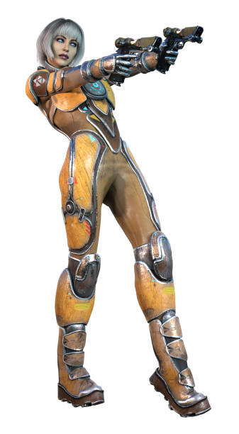 istock futuristic soldier with guns, 3d illustration 1300312975