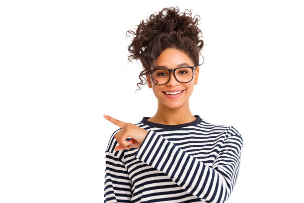 istock Cheerful stylish woman pointing away 1300314738