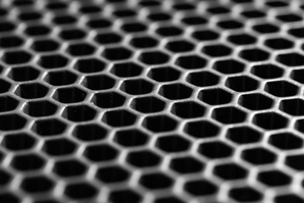 istock Black honeycomb membrane structure, macro photo 1300320309