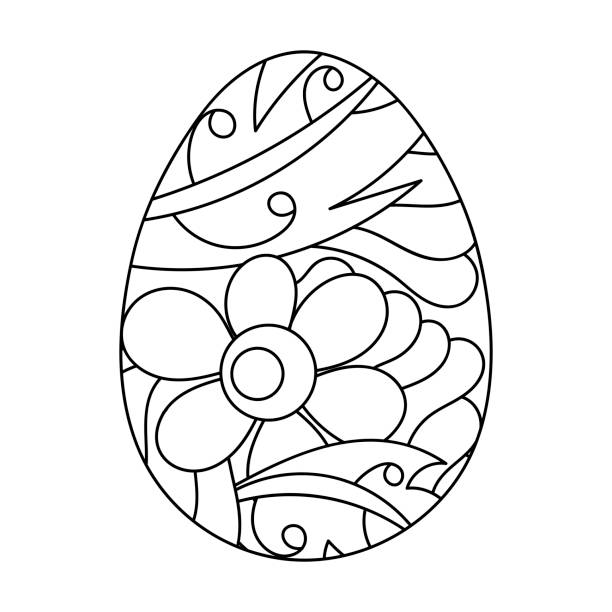 Easter eggs, floral pattern, flowers and leaves , hand drawn coloring book pages, isolated on white background. Easter eggs, floral pattern, flowers and leaves , hand drawn coloring book pages, isolated on white background. Vector illustration, easter egg coloring stock illustrations