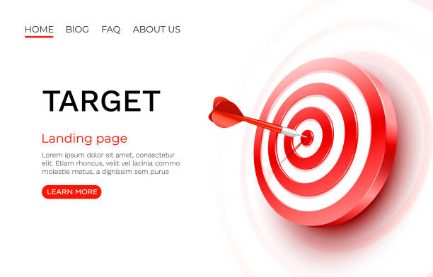 대상 방문 페이지, 배너 비즈니스 3d 아이콘. 벡터 - target dart bulls eye darts stock illustrations