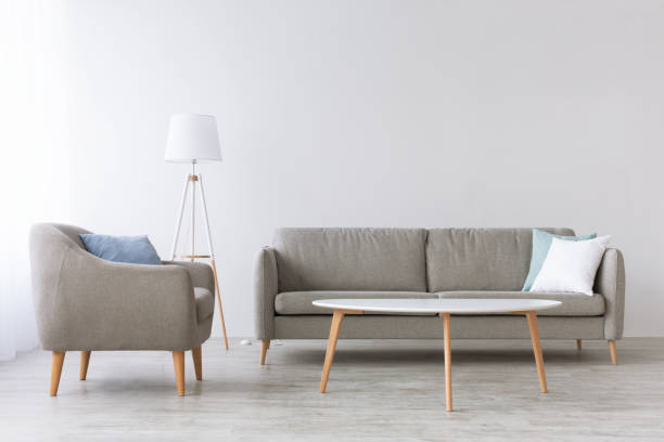 istock Simple style, scandinavian design and empty living room at home 1300328333