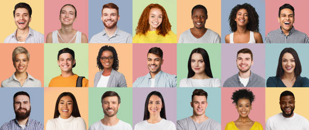 istock Set Of Diverse Human Portraits On Different Colored Backgrounds, Collage 1300328359