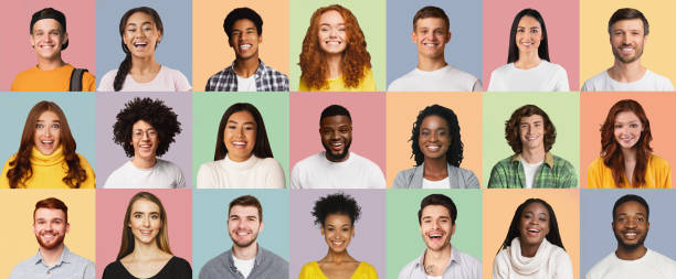 istock Collection Of Many Young People Faces In Collage, Panorama 1300328396