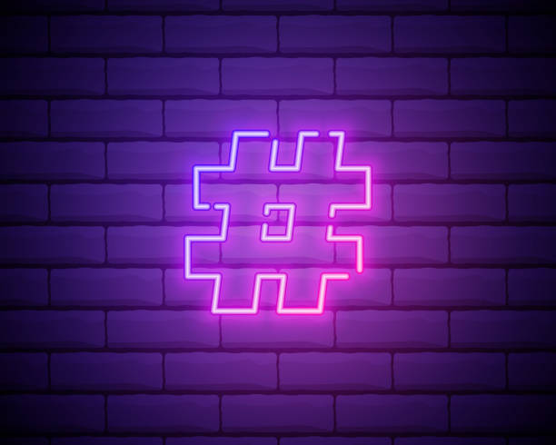 istock Neon icon of hashtag sign or musical sharp on gradient background. Social networks or music concept. Design element for logo, banner, flyer. Vector 10 EPS illustration. 1300329851